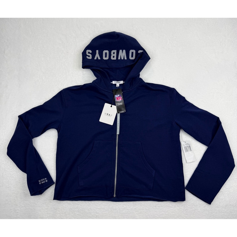 WEAR by Erin Andrews Dallas Cowboys Navy Blue Full Zip Cropped Hoodie Small NEW